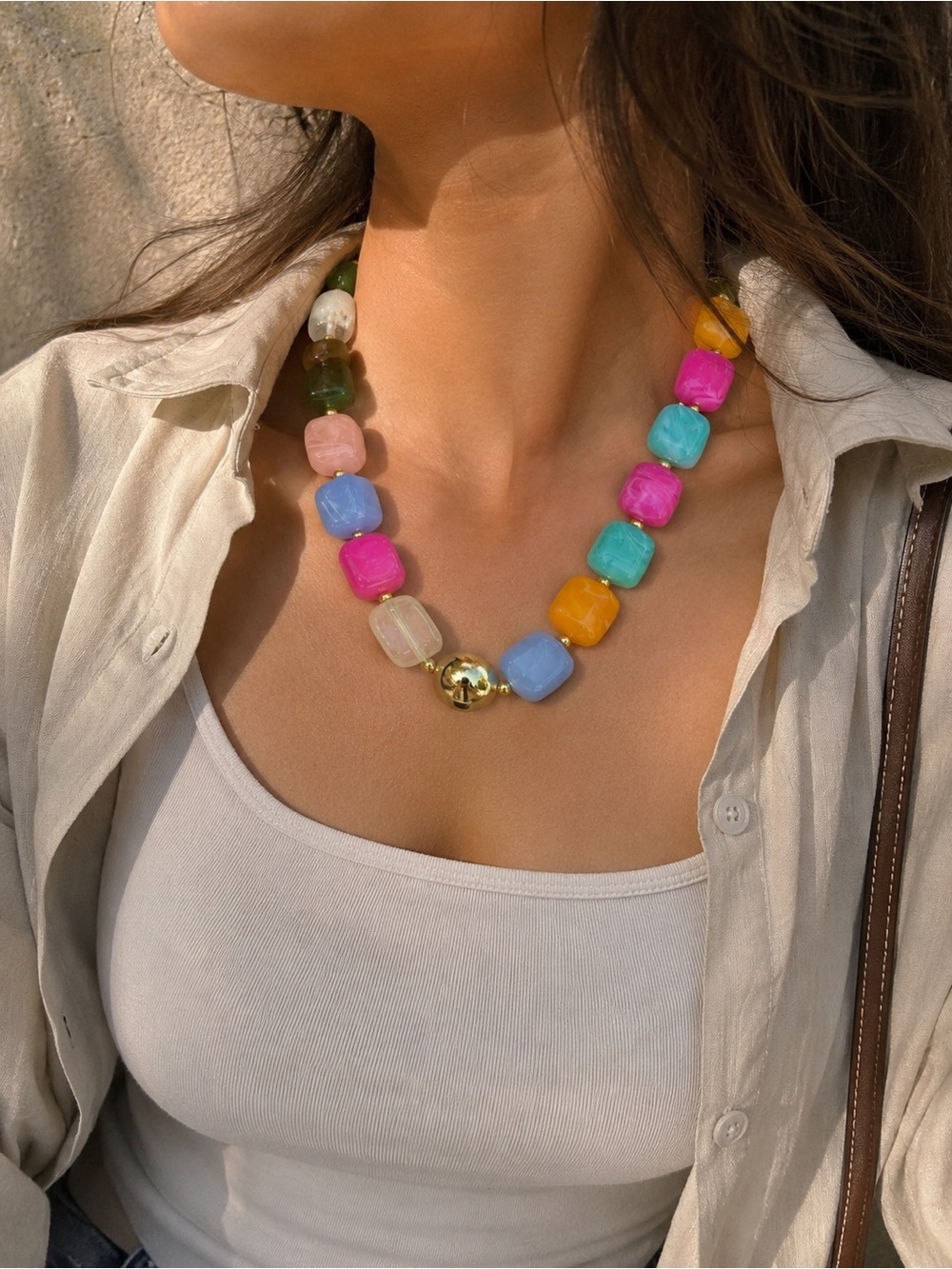 Colorful Chunky Bead Necklace - Multicolor Statement Jewelry - Picture 1 of 5